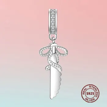 

Authentic 100% 925 Sterling Silver Knife Beads Original Design Zircon Dangle Charm DIY Jewelry Making Bracelet Necklace Pendant