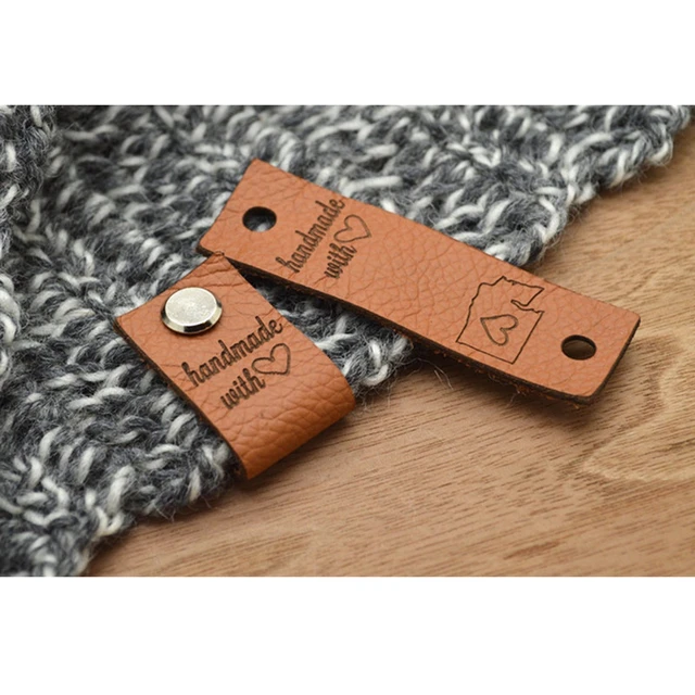 30pcs Personalized tags for crochet with logo text Custom leather