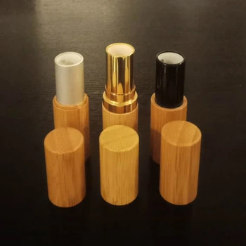 

Makeup packing 100pcs 5g 5ml Eco-friendly Cosmetic Lip Balm Container Empty Bamboo Lipstick Tube with gold/silver/black inner