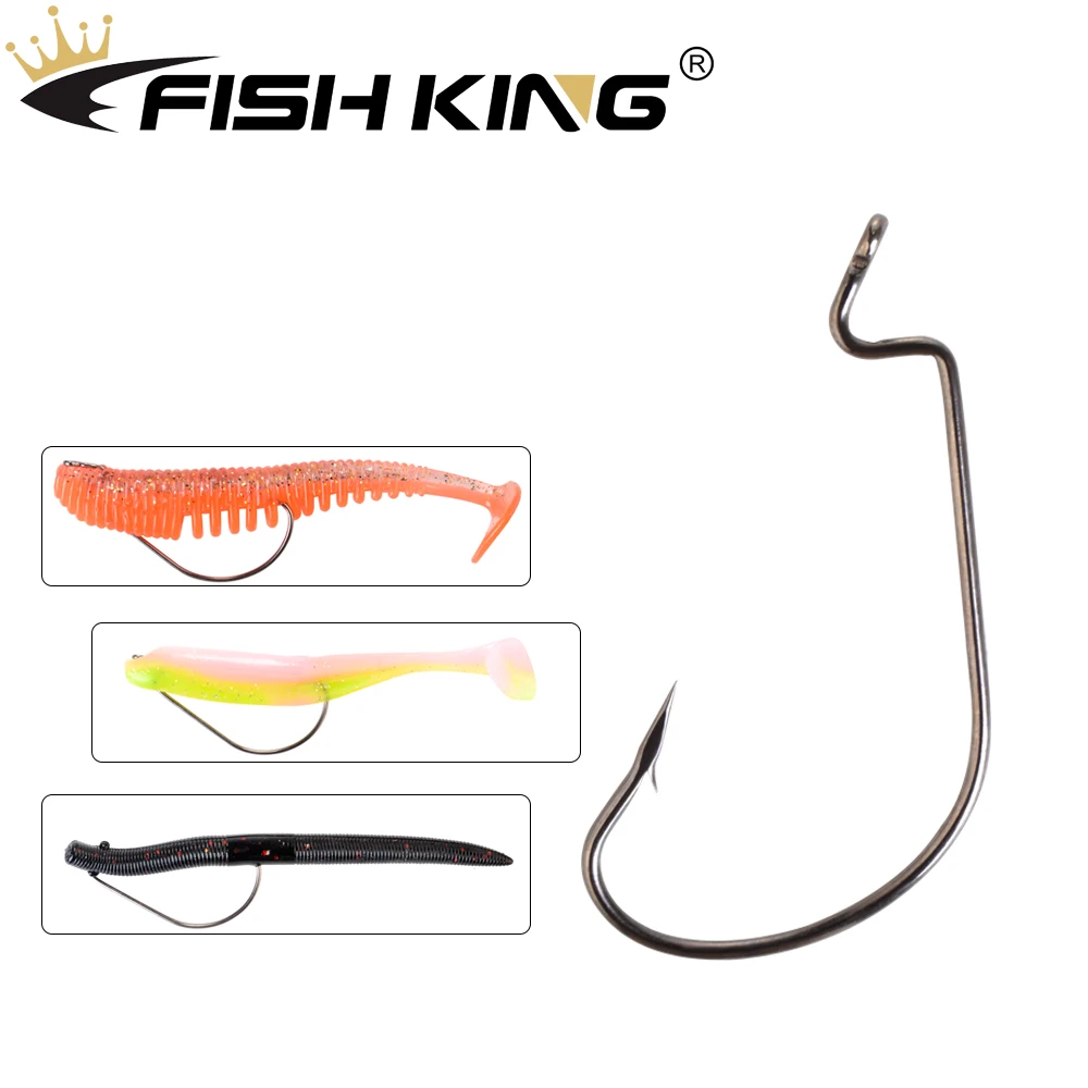 

FISH KING Lure Fishing Hook Soft Worm Lure 6-10Pcs Brass Barbed High Carbon Steel Wide Crank Offset Fishhook Carp Fishing Hooks