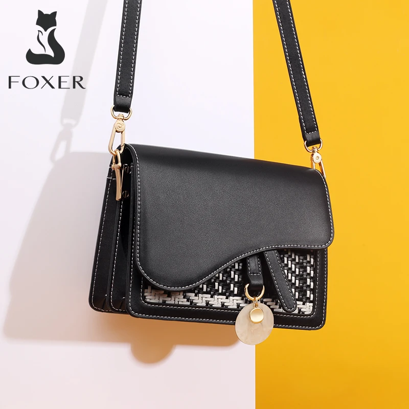 

Foxer Girl's Fashionable Cow Leather Flap Bag Lady Simple Classic Messenger Bag Female Stylish Phone Crossbody Bag High Capacity
