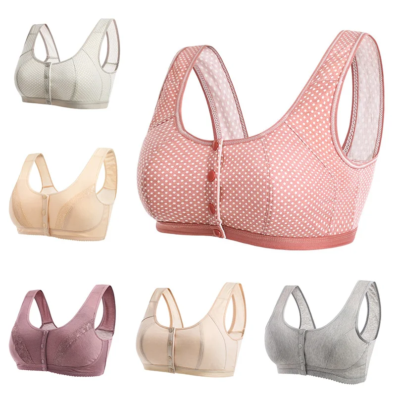 

New Style Mom Underwear Women's Pure Cotton Front-Closure Bra Middle Aged and Elderly People Vest Style Bra Push up Non-Steel