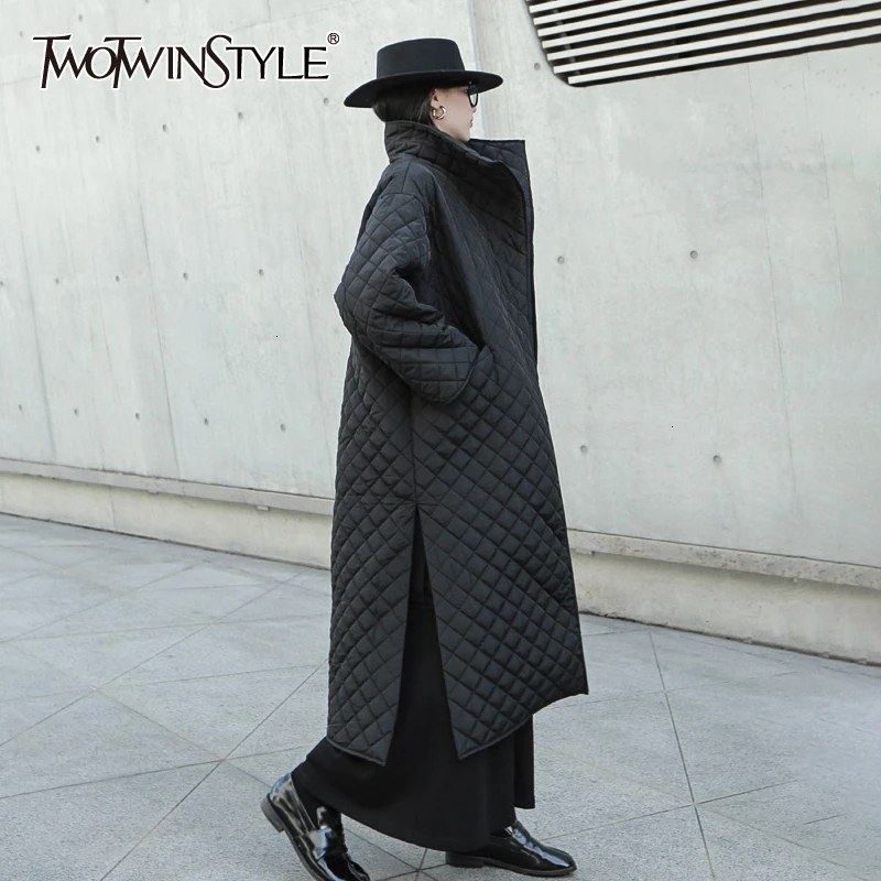 TWOTWINSTYLE, свободные женские хлопковые пальто, воротник с лацканами, длинный рукав, уличная одежда, стильные женские парки, модная одежда