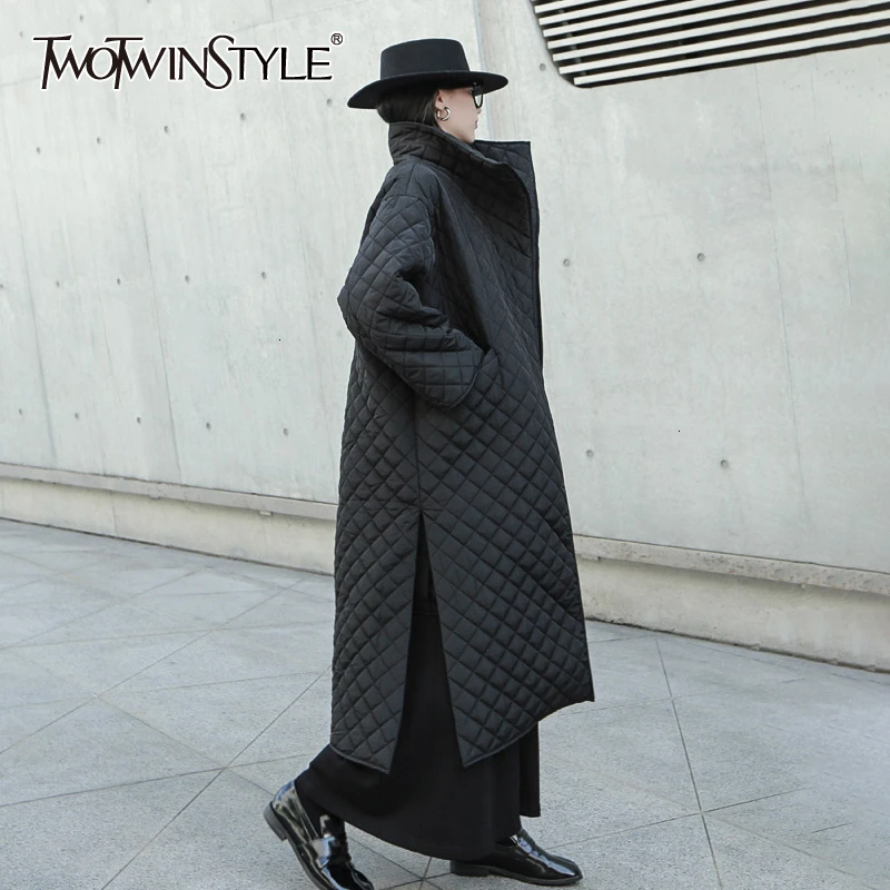 Женское пальто с длинным рукавом twotwin2 свободное хлопковое отложным воротником и
