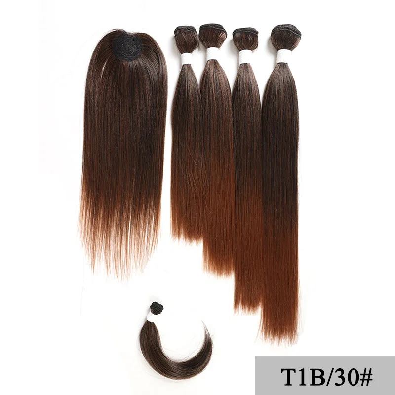 SOKU синтетические пряди волос с закрытием взрыва 12-18 дюймов яки прямые волосы ткет для полной головы Омбре коричневый наращивание волос - Цвет: T1B30