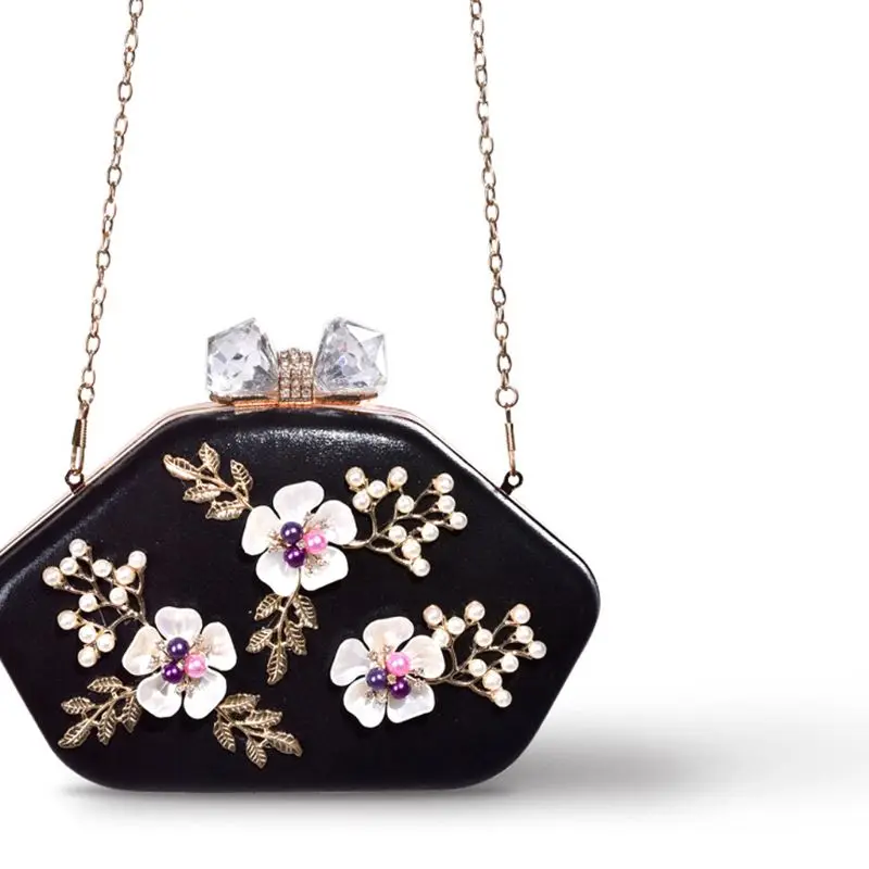 Women Beaded Flower Evening Bags Wedding Cocktail Party Bridal Clutch Handbag Shoulder Crossbody Wallet Purse