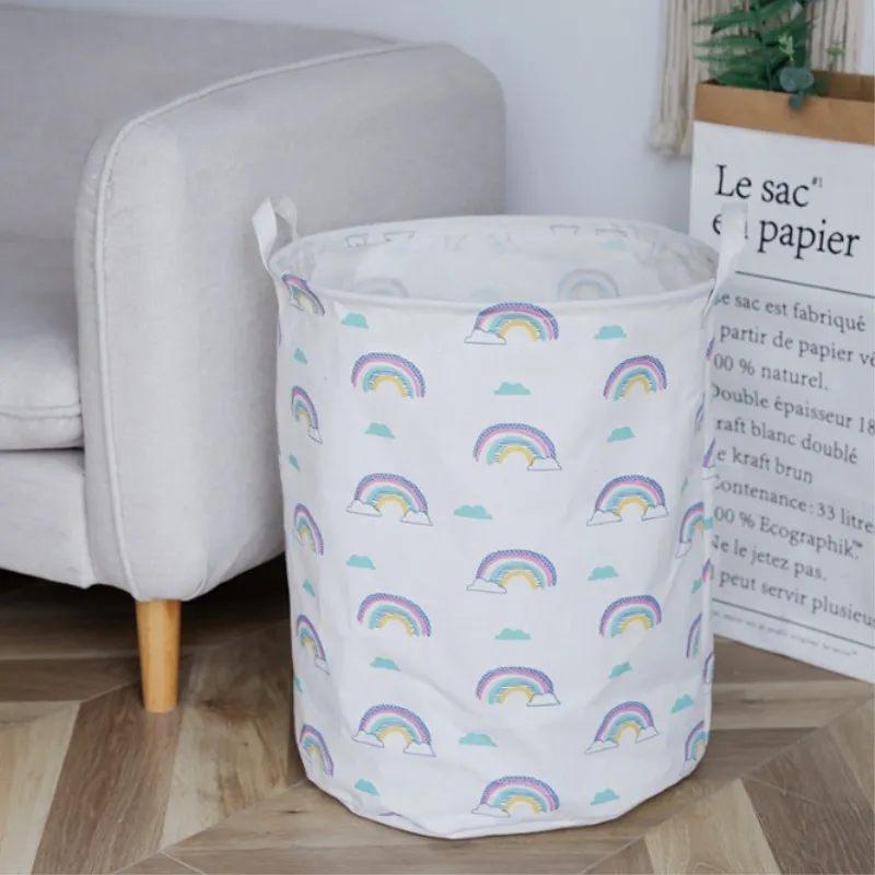 Folding Laundry Basket Cotton Linen Storage Basket Large Dirty Clothes Laundry Bucket With Handle Kids Toys Organizer Bin Hamper