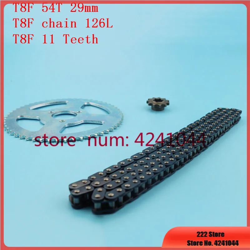 T8F Drive System Chain 126Links with 54Teeth 29mm Rear Sprocket And 11T fronk pinion Fit Mini Moto 47cc 49cc Pocket Bike