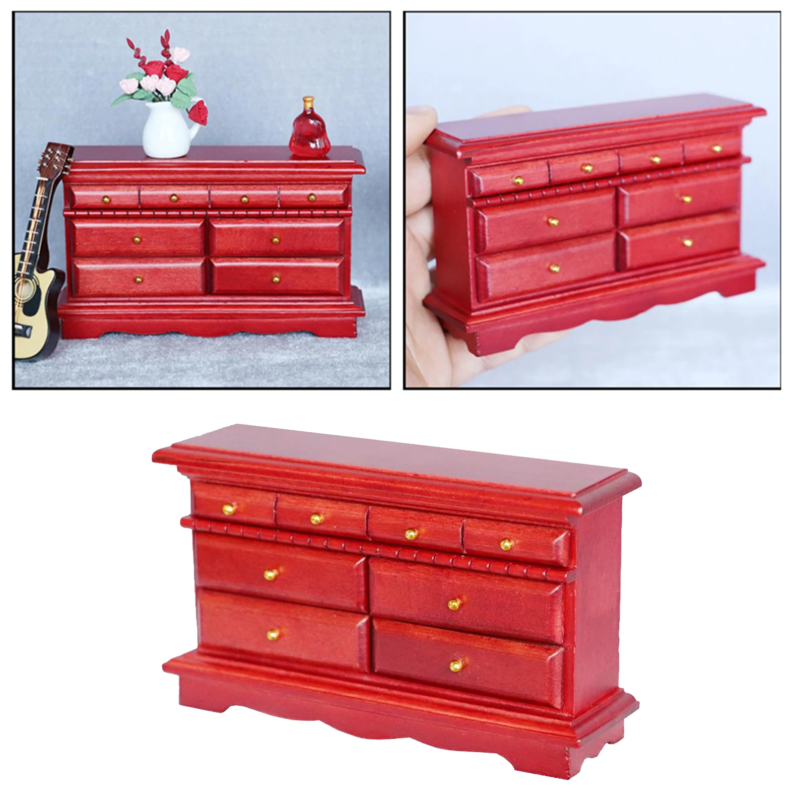 Solid Wood Small Cabinet 8 Drawer Living Room Furniture 1/12 Dollhouse Decor