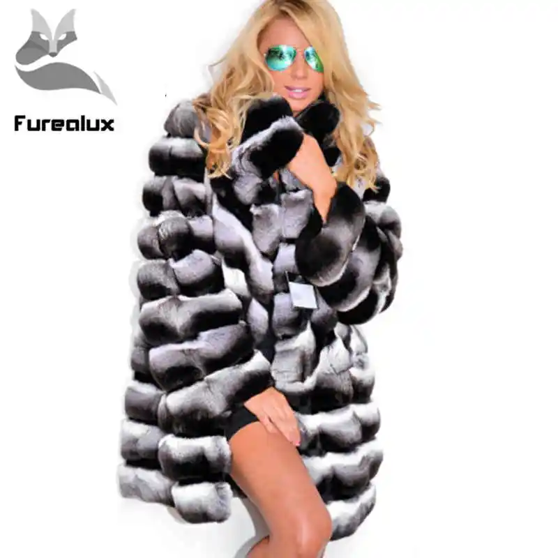 Furealux, классика, Ctyle, Женское зимнее пальто из кролика Рекс, Новое поступление, натуральное меховое пальто, цельная кожа, с меховым воротником, модная куртка - Цвет: 80cm stand collar