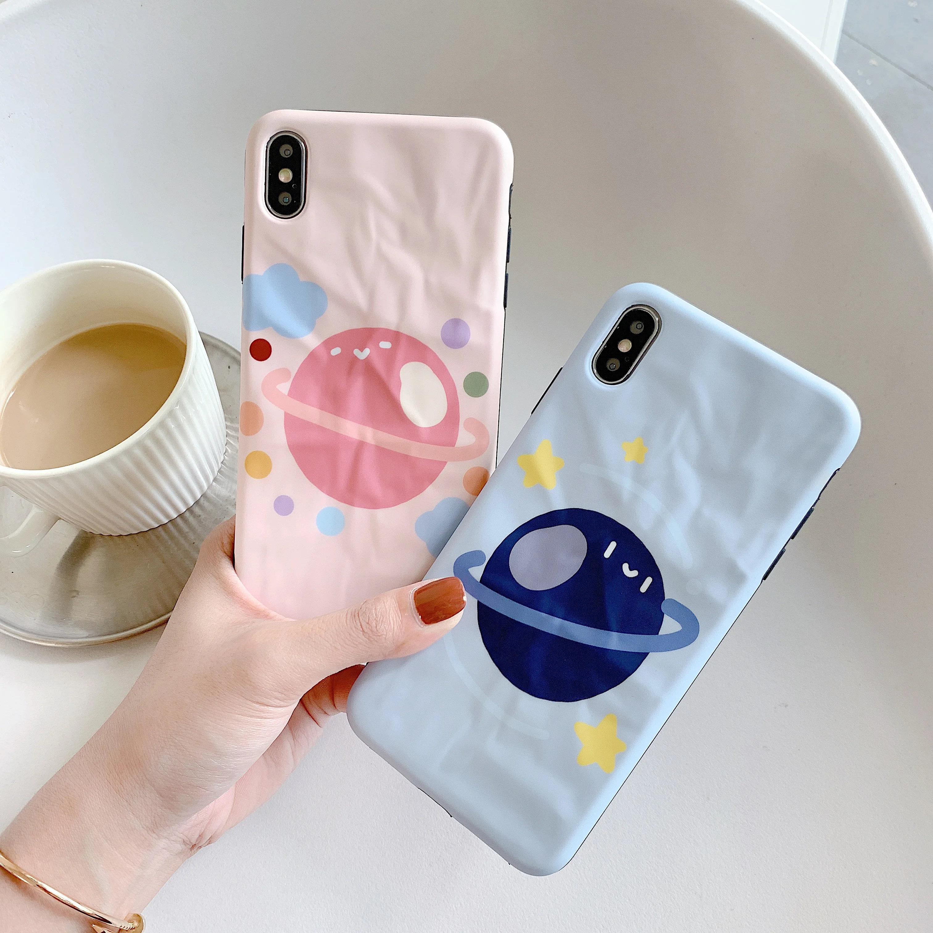 3D морщины милый розовый синий планета Galaxy чехол для телефона iPhone 6 6S 7 8 Plus XS Max XR X
