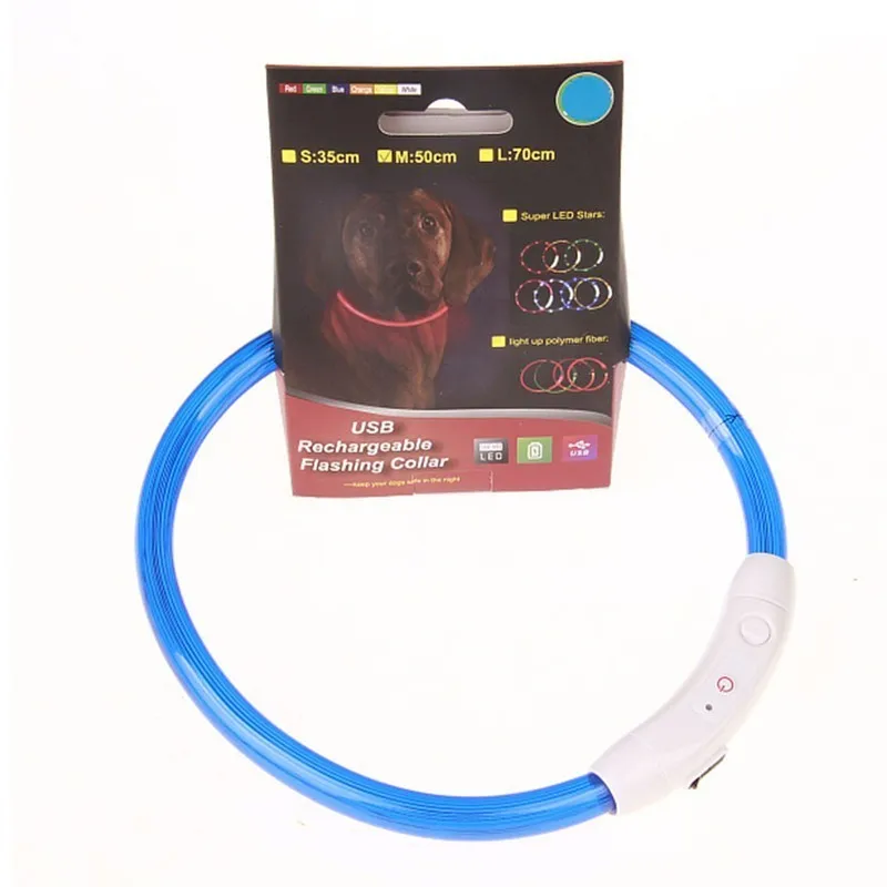 Blue Светодиодный Usb ошейник для собак перезаряжаемый светодиодный подзарядка мигающий ночной ошейник для собак светящийся защитный ошейник для домашних животных - Цвет: Blue