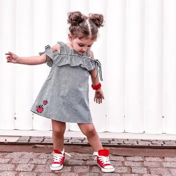 

2019 Summer Toddler Kids Baby Girls Clothes Plaid Ruffle Dress Outfits Sundress