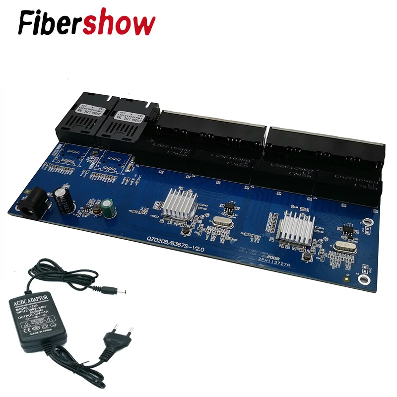 Медиа конвертер волоконно оптический порт Gigabit Ethernet коммутатор PCBA 8 RJ45 UTP 2 SC