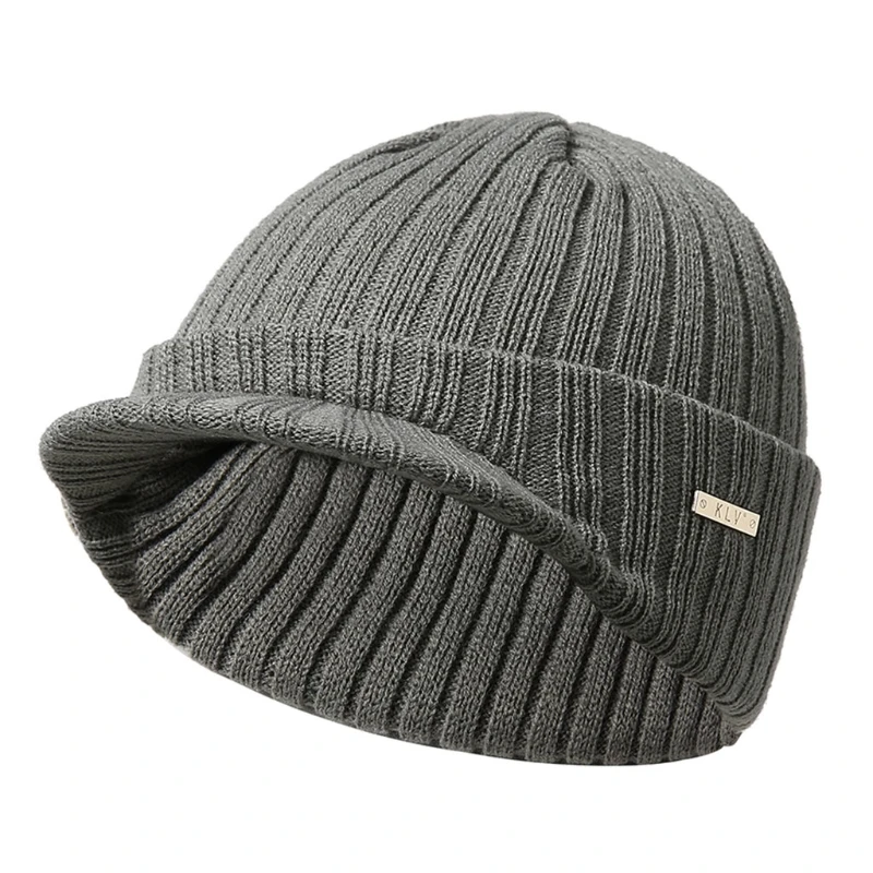 6EE300587-LGY Мужские и женские зимние шапочки, шапка Skullies, зимняя теплая вязаная шапка с козырьком - Цвет: 6EE300587-LGY