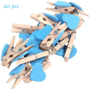 

Love Heart Card Photo Clothespins Pegs Mini Wooden Clip 20pcs Blue