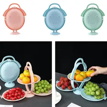 

Foldable 3-ply Fruit Plate Candy Dish Snack Cake Dessert Display Stand Living Room Home 2 Layer Fruit Bowl with Handle