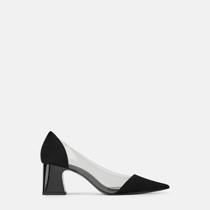 

Celebrity Style Shoes Women's Spring And Summer New Style Pointed Shallow Mouth Chunky-Heel Transparent Fashion Shoes Women's Si