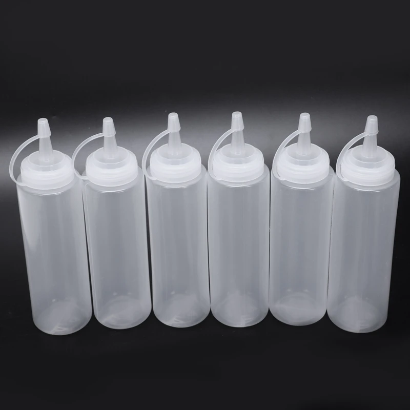 6X прозрачный белый пластик Squeeze соус кетчуп Cruet бутылки для масла 8 унций
