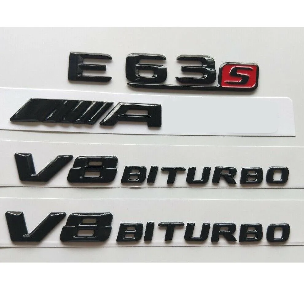 Блестящие черные 3D буквы E63s V8 BITURBO эмблемы для Mercedes W212 W213