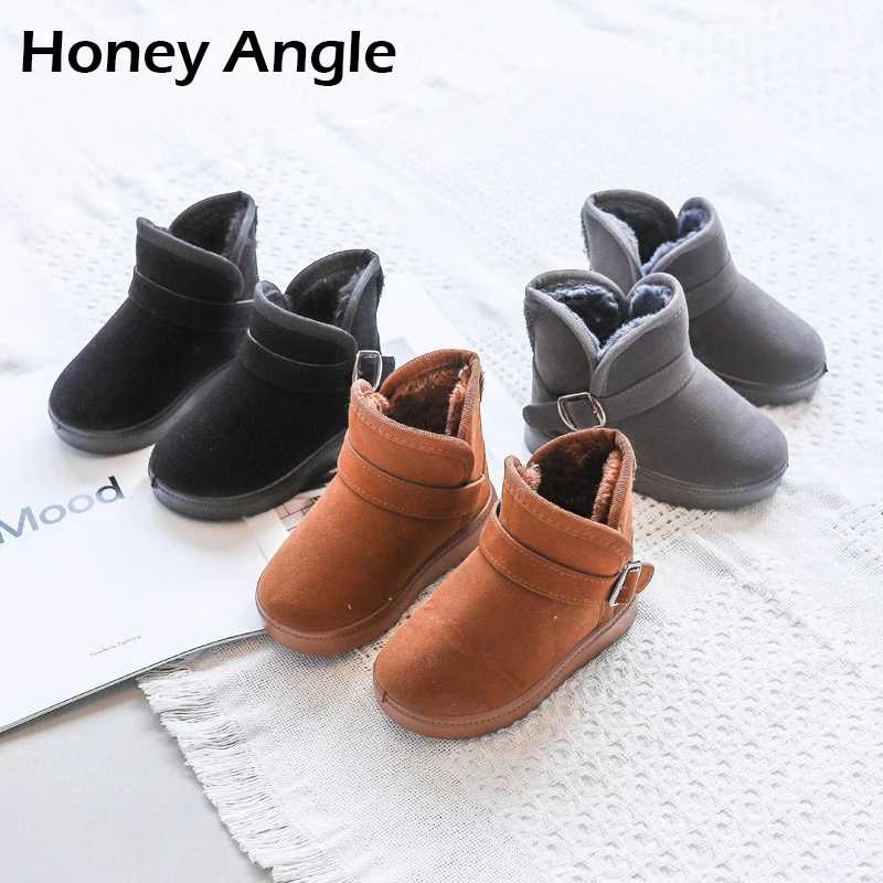 Honey Angle/зимние детские ботинки для девочек; Корейская версия; ботильоны для девочек; теплые плюшевые модные детские ботинки; повседневная обувь