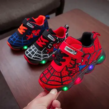 

Cartoon SpiderMan Kids Shoes Luminous Glowing Led Children Shoes Lighted Led Baby Kids Sneakers Mesh Sport Shoes EU 21-30