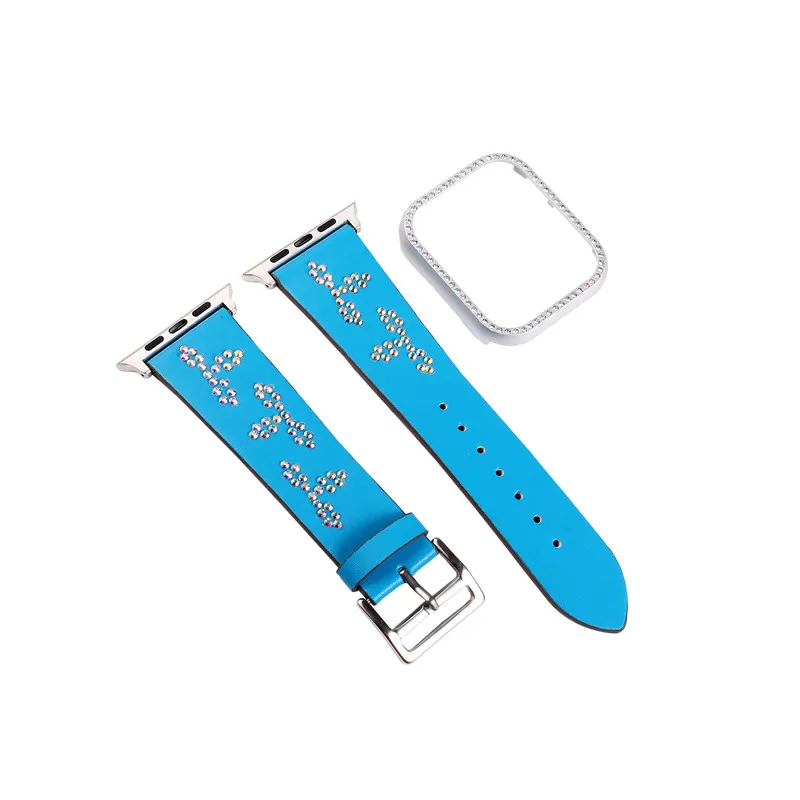 Кожаный ремешок для часов+ рамка чехол для Apple Watch 38/40/42/44 мм наручных часов Iwatch серии 4, версия 1, 2, 3, ремешок в виде бриллиантового украшения спортивные повязки наборы для ухода за кожей - Цвет ремешка: Leaf Blue