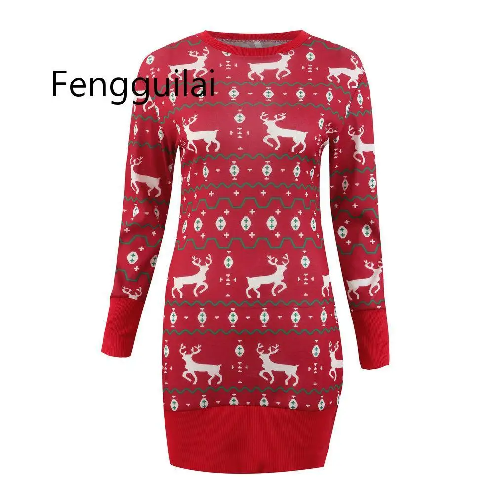 Christmas Sexy Elk Pullover Slim Sweater Dress Women Streetwear Casual Mini Sweaters Dress Female Winter Warm Sweaters Pullovers
