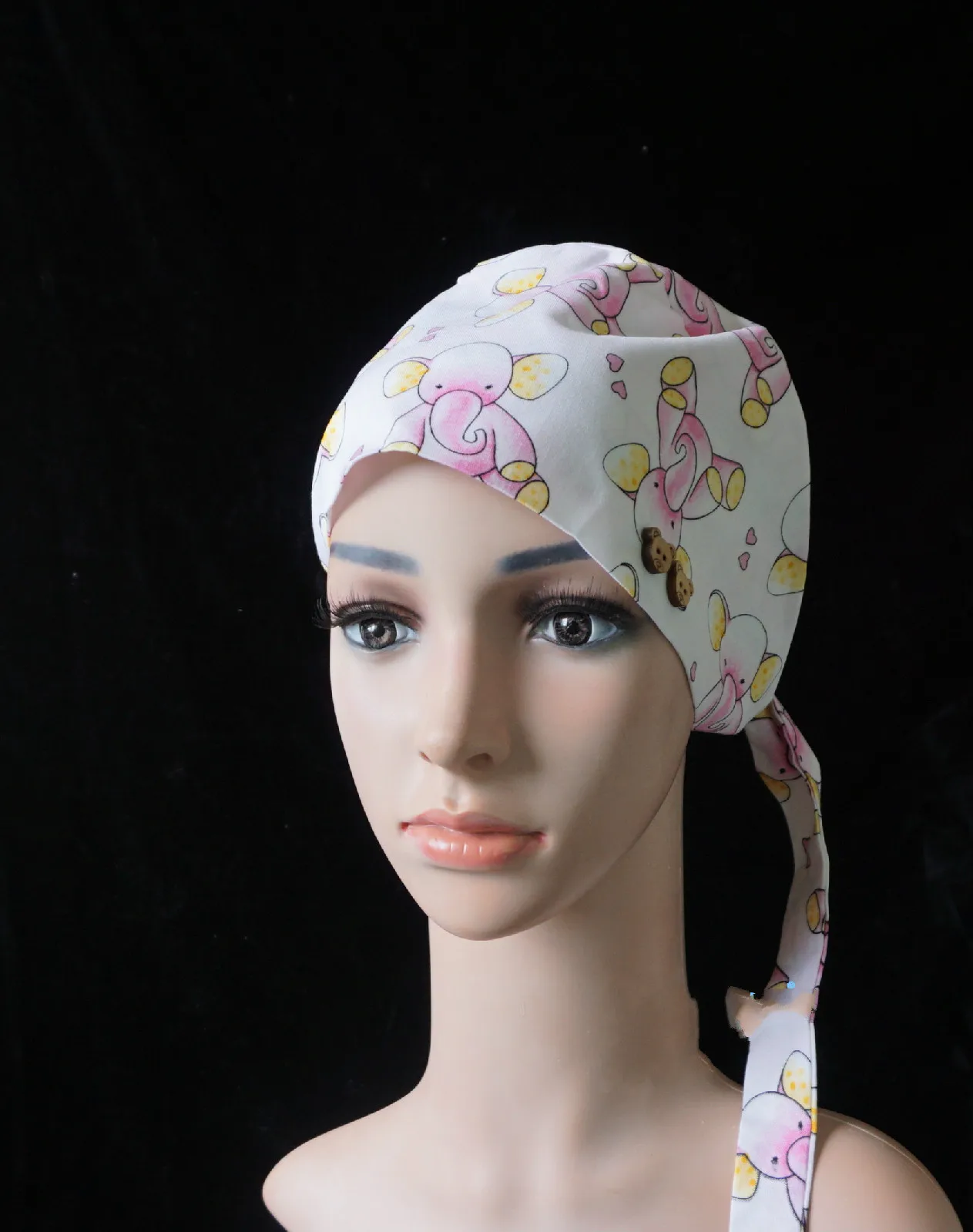 

White-base Pink Bear Cucurbita Cap Operating Cap Cotton Anesthesia Traveling Nurse Printed Cap