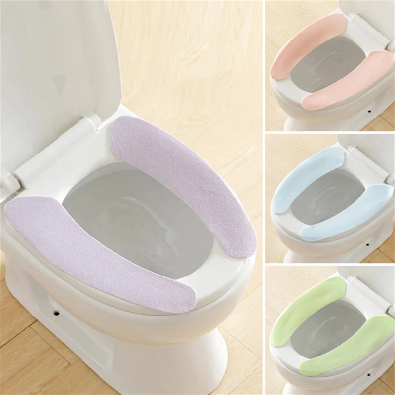 1 Pair Of Adhesive Toilet Seat Cushion Cover Soft And Warm Washable Practical Household Bathroom Accessories | Дом и сад