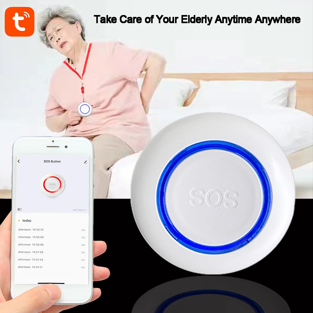Tuya WiFi SOS Alarm Button Battery Rechargeable Elderly Emergency Panic Button Old Man Personal Self-Defense Smart Life App Push medical alert button emergency alarm button