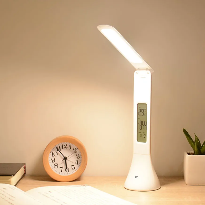 

LED Digital Table Lamp Built In Rechargeable Battery With Calendar Temperature Alarm Clock Brightness Adjustable LED Desk Lamp