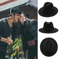 Free shipping black fedora hat unisex wide brim jazz top hat autumn winter classic elegant Panama hat gentleman hat wholesale 1