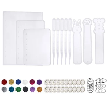 

51Pcs Casting Silicone Molds For Notebook Cover A5 A6 A7 Silicone Bookmark Resin Mold With Book Rings For Resin Jewelry DIY