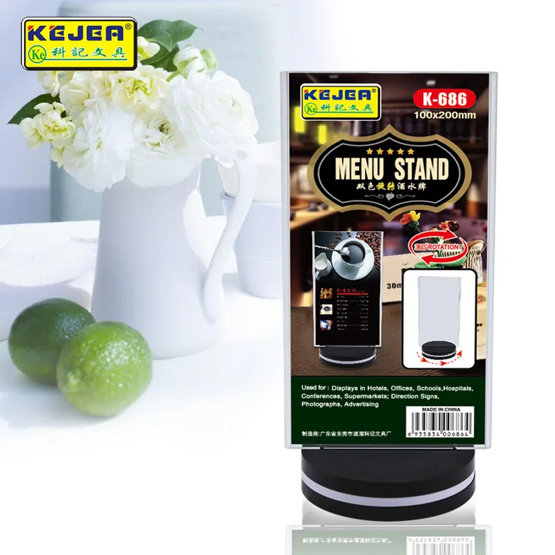 

KEJEA New Style T-Shape Desktop Double-Sided Table Stand Transparent Table Card Rotating Wine Signboard Manufacturers Direct Sel