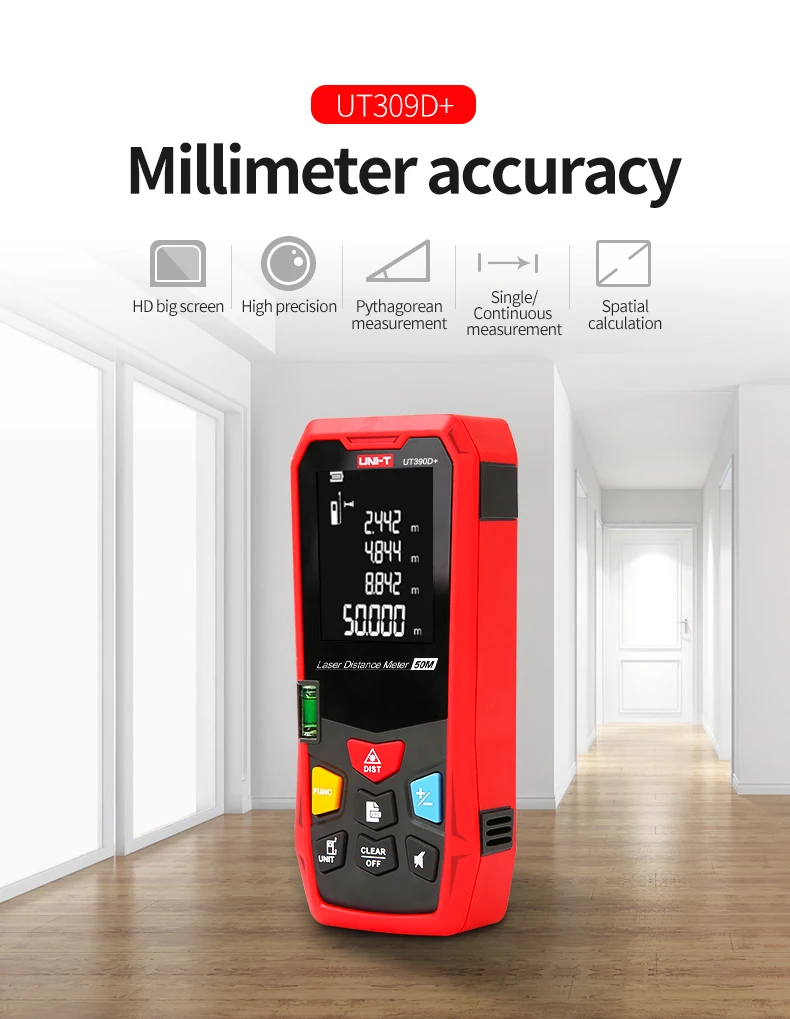 UNI-T цифровой лазерный дальномер 50 м UT390D+ ленточный Дальномер Рулетка сборка лазерного измерения расстояния электронная линейка