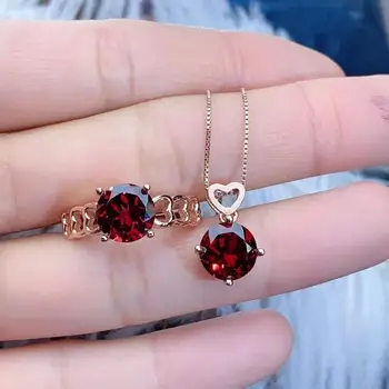 

Real Natural Garnet Jewelry set Natural Real Garnet 925 sterling silver 1pc pendant,1pc ring