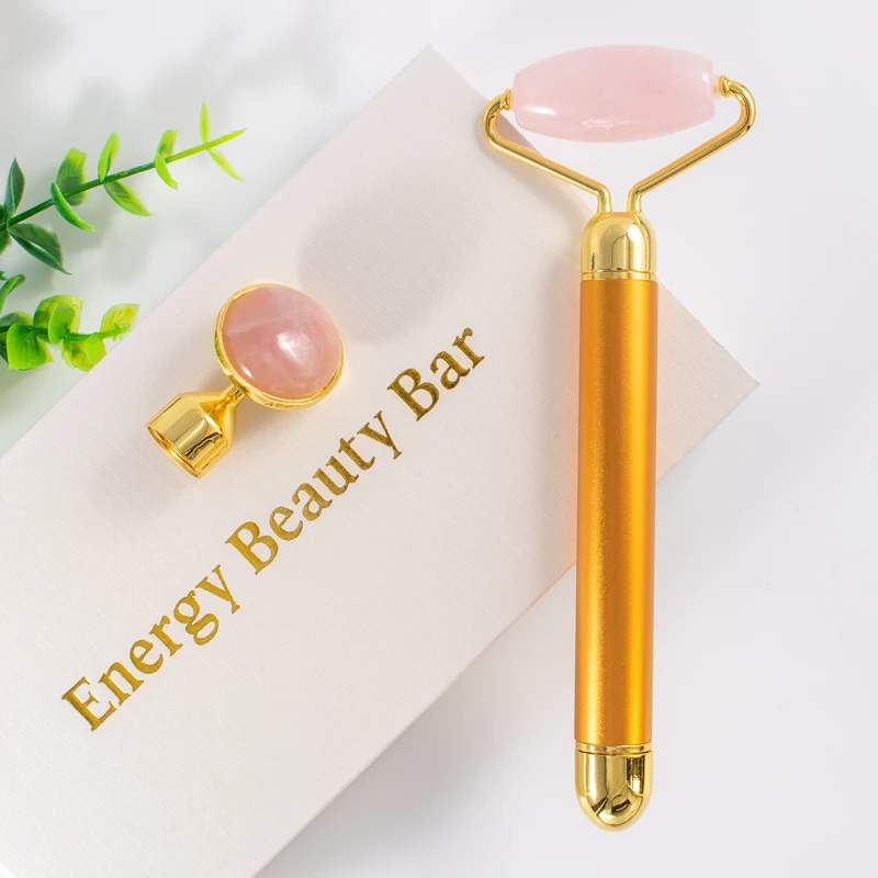 

Electric Massage Roller Round Head Dual-use Massage Jade Stone Pink Quartz Vibrating Facial Anti-Wrinkle Anti-aging