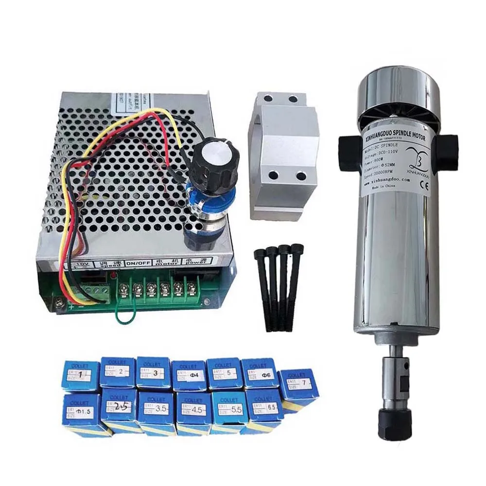 С воздушным охлаждением 0.8kw DC110V 20000 ОБ/мин CNC spindleMotor Kit ER11/патрон 800 Вт мотор шпинделя+ регулятор скорости питания для гравировки