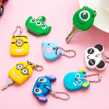 

Cartoon Animal Key Cover Kids Home Keys Protection Portable Silicone Keychain Creative Panda/Elephant Shape Soft Keyring