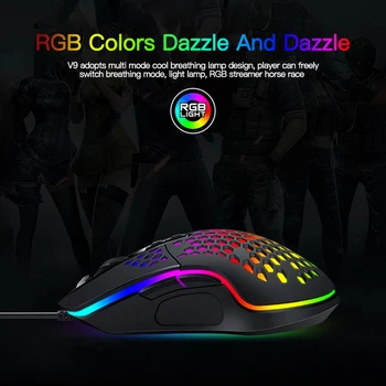 

V9 7 Buttons Wired Gaming Mouse 4000 DPI RGB Gamer Mouses Honeycomb Hollow Ergonomic Design For Laptop Notebook Computer Gamers