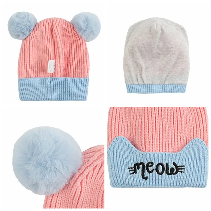 Baby Girl Boy Hat Knitted Hat For Girls Cotton ball Children's Cap Toddler Kids Hats Cartoon Cute Baby Hats Bonnet 1