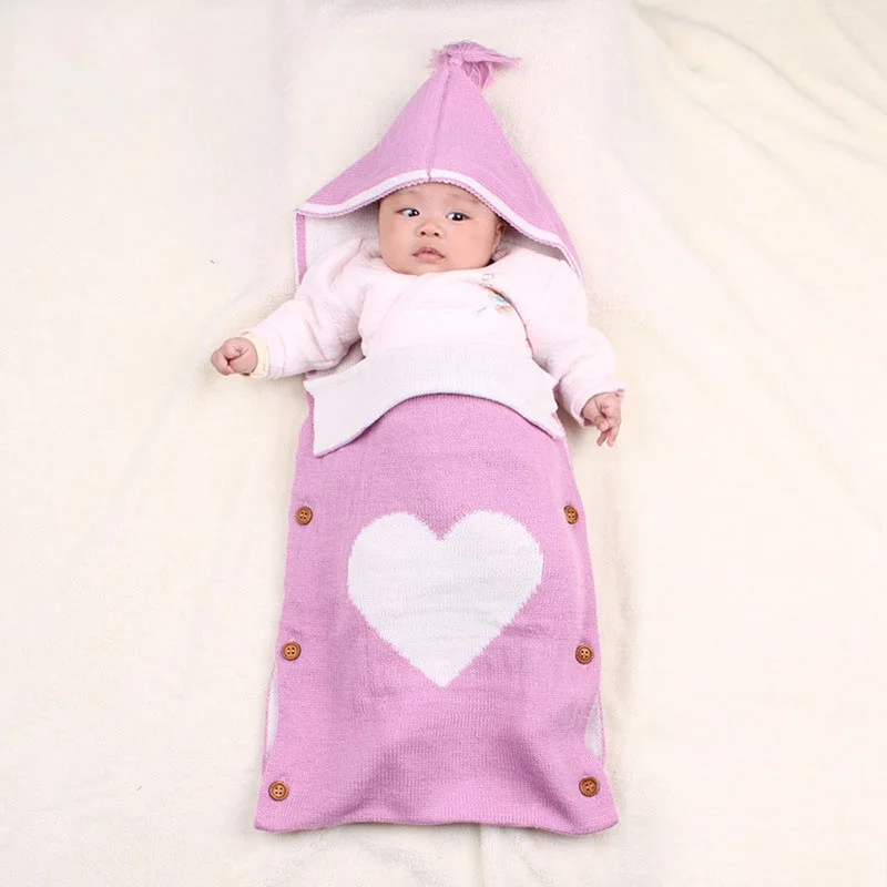 MOTOHOOD  knitted Baby Sleeping Bags Winter For Stroller Cute Heart Envelopes baby slaapzak Newborn Baby Sleep Sack (9)