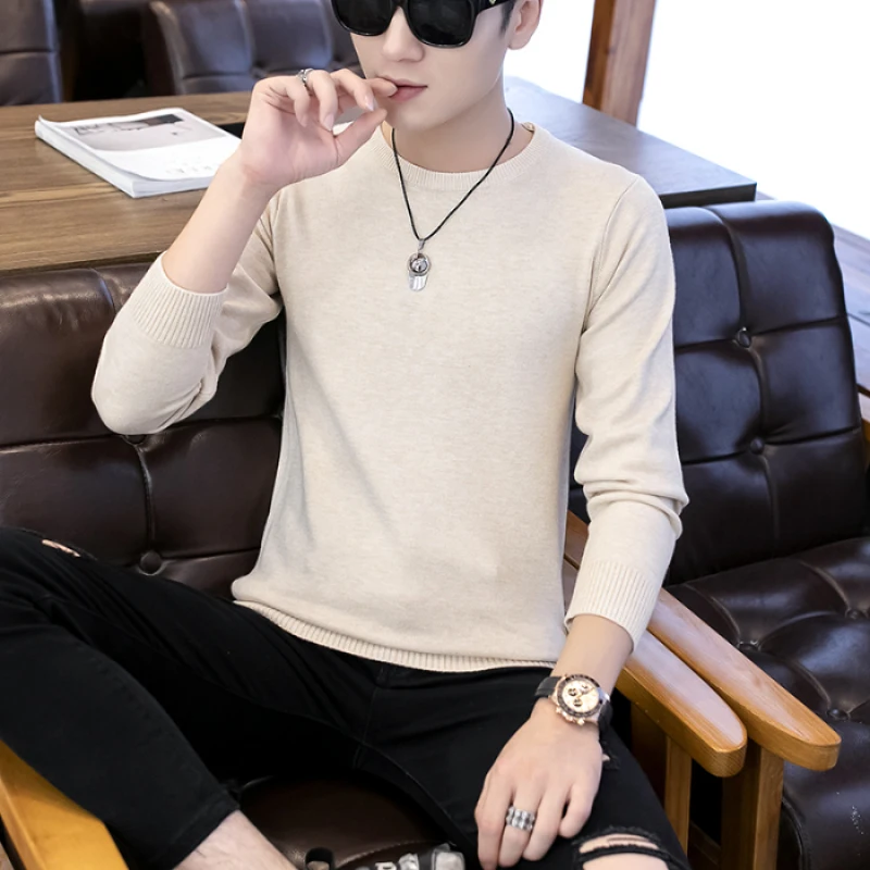 

Sweater men's spring and autumn T-neck Pullover Sweater trend student thin versatile bottoming shirt