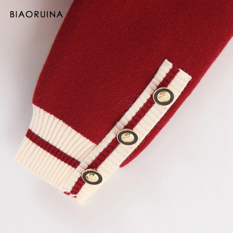 BIAORUINA женский элегантный стиль хит цвет вязаный кардиган женский v-образный вырез однобортный английский стиль свитер открытый стежок