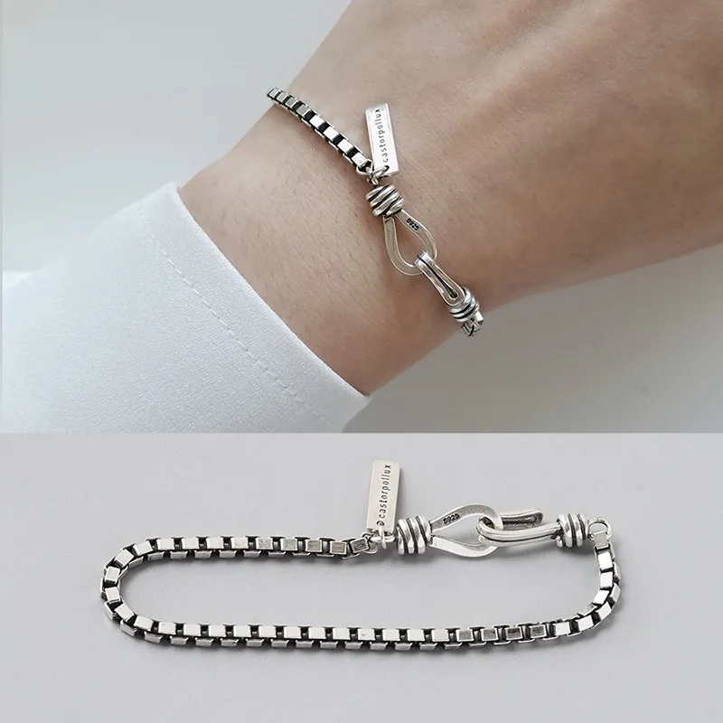 925 Sterling Silver Korean Style Vintage Geometric Bracelets Bangles For Women 