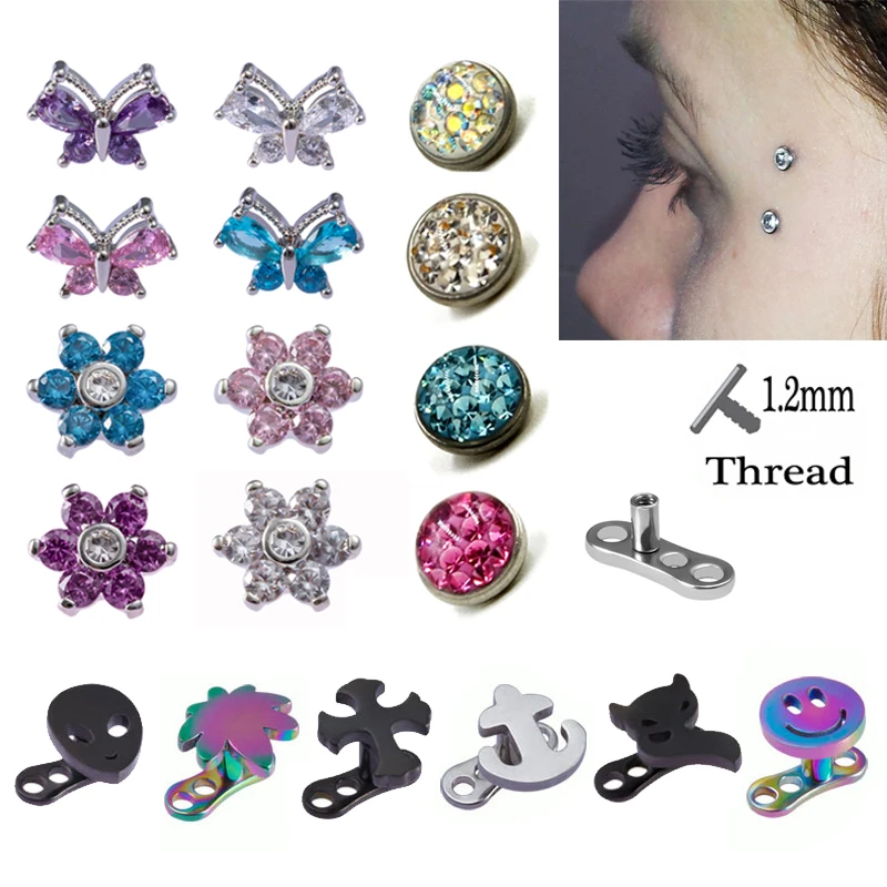 1Pc Micro Dermal Anchor Top Con Base Piercing Skin Diver Superficie Anello Fermi & Hide-In Corpo Di Impianto Della Vite Prigioniera Monili Per Il Corp
