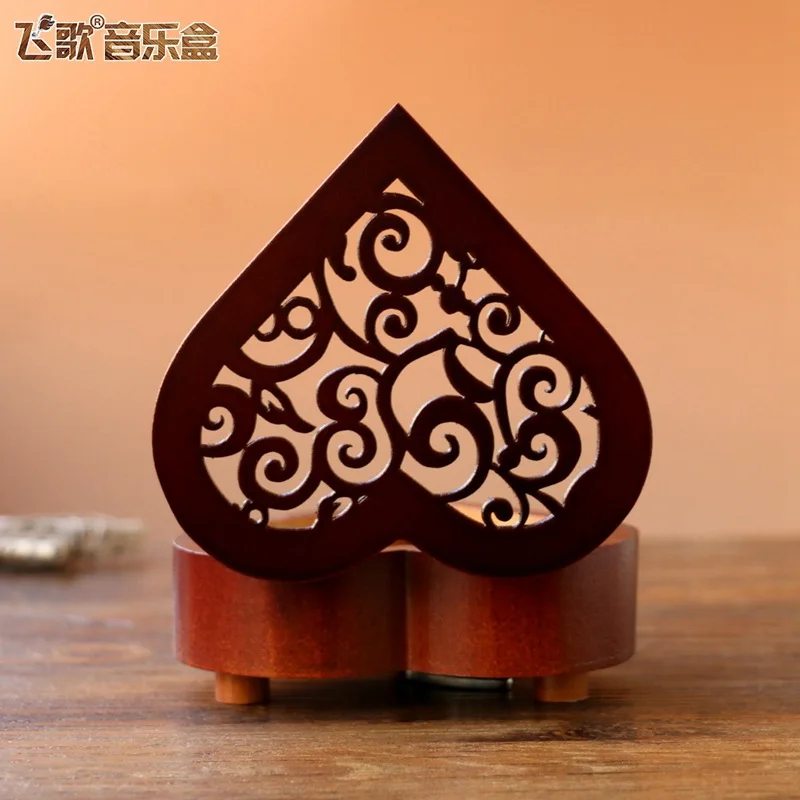 Diy Hand Made Retro Heart-shaped Wind Up Music Box Wooden Music Box Sky City Canon Creative Birthday Gift music box,carousel music box