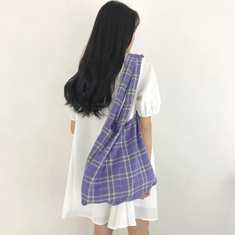 

Korean New 2020 Soft Canvas Shoulder Bag For Women Shopping Casual Totes High-capacity Plaid Women Handbags Bolsa Feminina Mujer