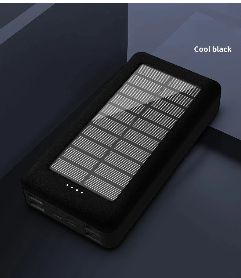 Xiaomi 30000 мАч Солнечный внешний аккумулятор 4 USB выход три входа портативное зарядное устройство доставит светодиодный телефон аксессуары 4 способа быстрой зарядки - Цвет: Черный